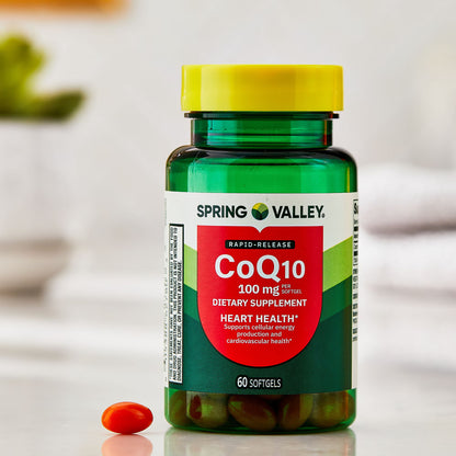 Spring Valley Rapid-Release CoQ10 Heart Health Dietary Supplement Softgels, 100 mg, 60 Count