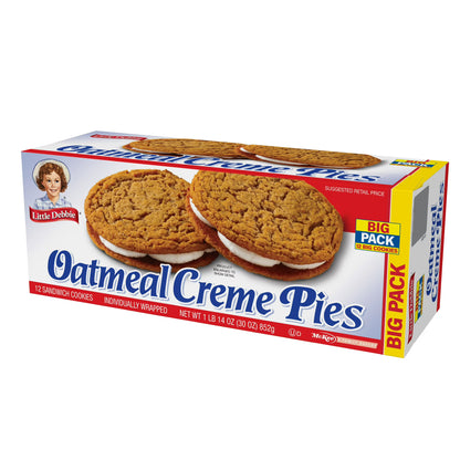 Little Debbie Big Pack Oatmeal Creme Pies, 12 Sandwich Cookies per pack, 30 oz