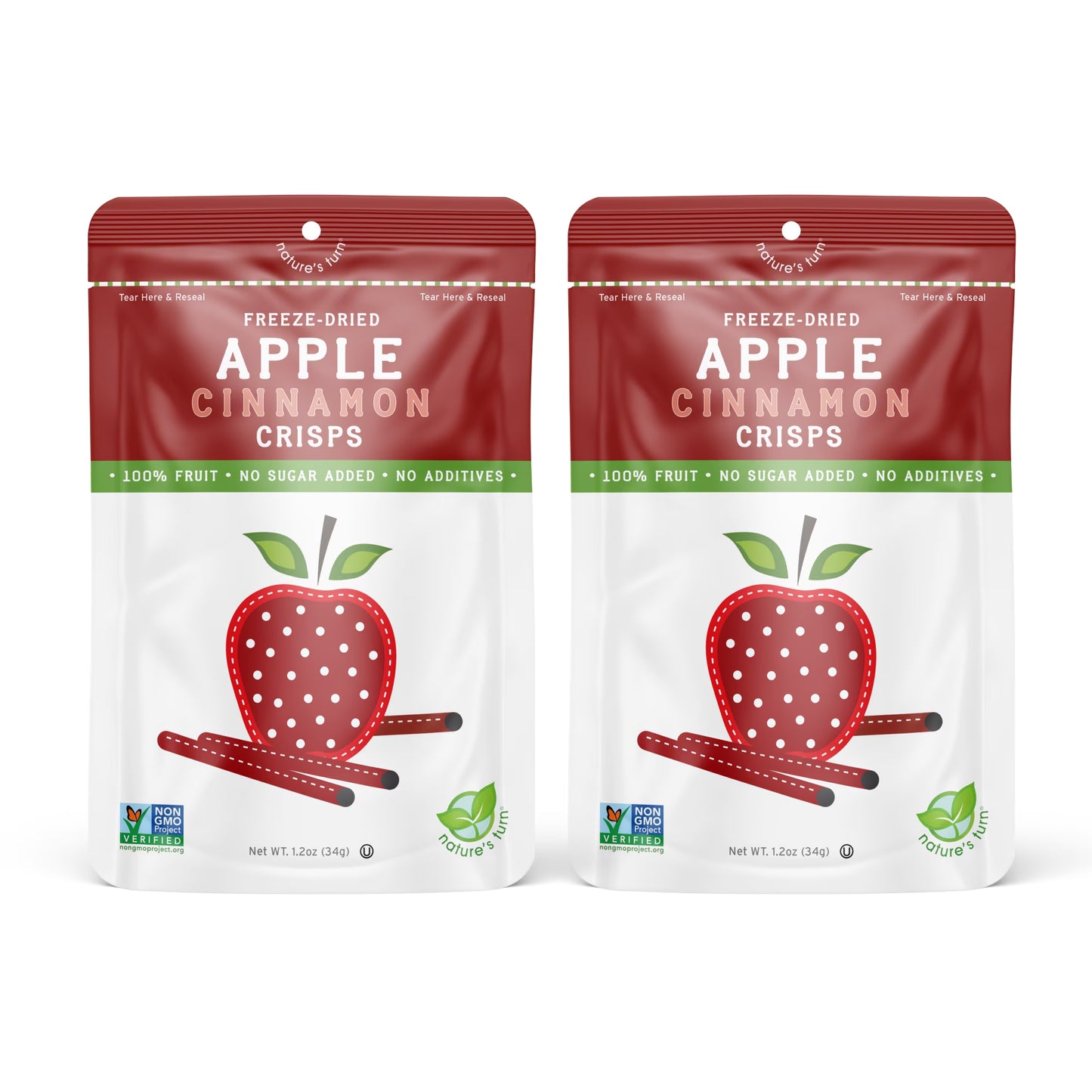 Nature’s Turn Freeze-Dried Apple Cinnamon Crisps, No Added Sugar, Healthy Natural Fruit Crisp Snack for School Lunches, 6 Pack (0.53 oz Each)