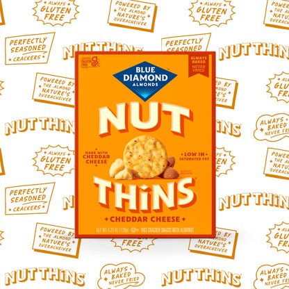 Blue Diamond Almonds Nut-Thins, Cheddar Cheese, Snack Crackers, Gluten-Free, 4.25oz Cardboard Box