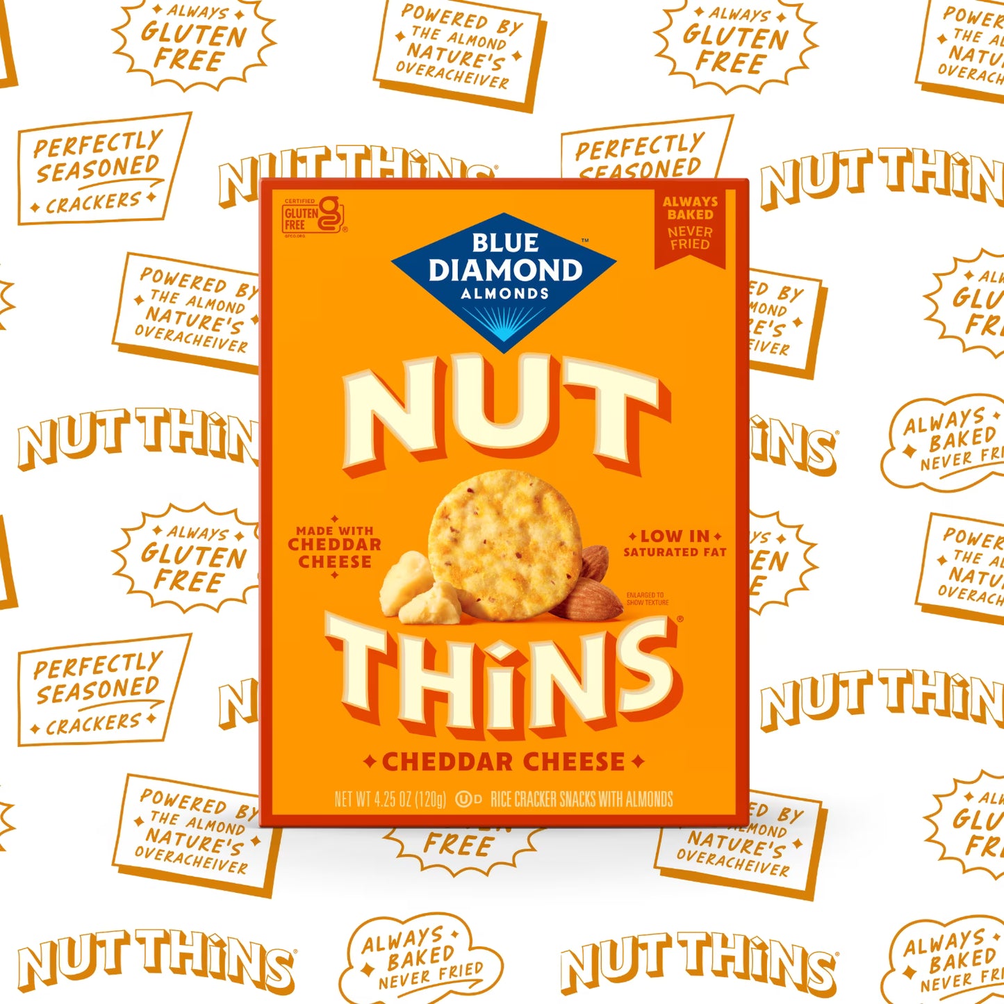 (6 pack) Blue Diamond Almonds Nut-Thins, Cheddar Cheese, Snack Crackers, Gluten-Free, 4.25oz Cardboard Box