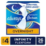 (3 pack) Always Infinity FlexFoam Pads, Size 4, Overnight, Wings, Unscented, 26 Count