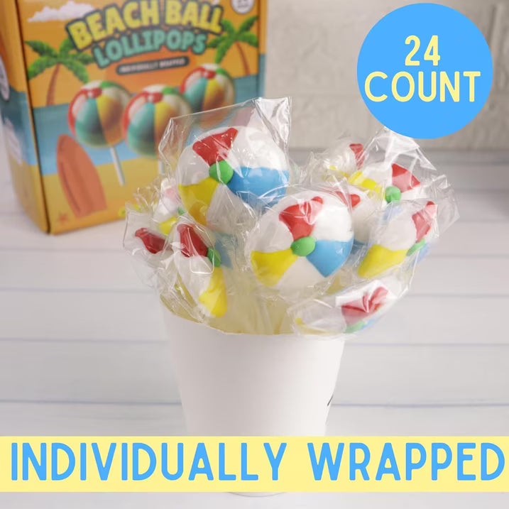 Beach Ball Lollipops, Individually Wrapped Suckers, 24 Count Box, 10.16 Ounces
