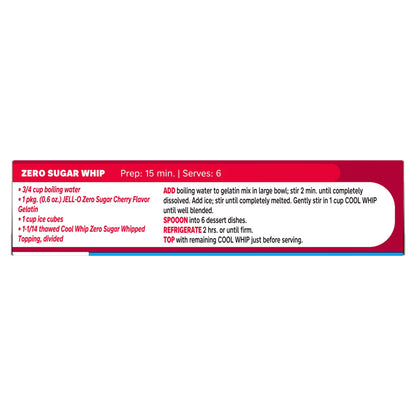 Jell-O Cherry Zero Sugar Low Calorie Gelatin Dessert Mix, Family Size, 0.6 oz Box