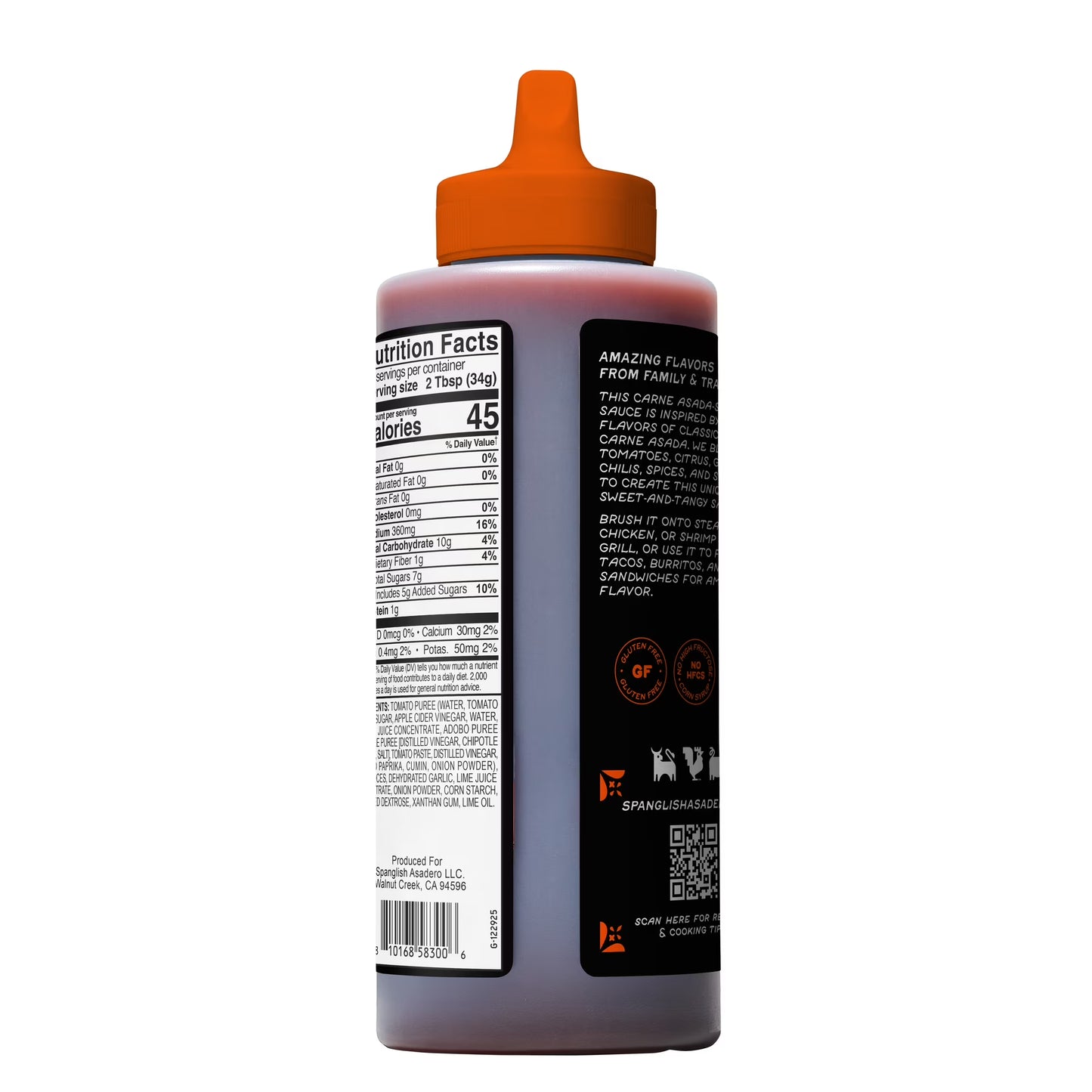 Spanglish Asadero Carne Asada BBQ Sauce for Beef, Pork, and Chicken, 14.8 oz Bottle