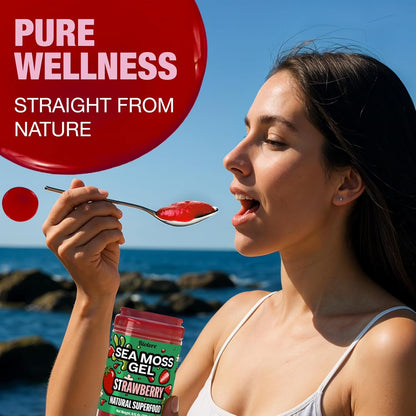 Sea Moss Gel – Strawberry 8oz Raw Wildcrafted Irish Sea Moss, Vegan Superfood, Essential Vitamins & Trace Minerals, Jam, Jelly & Spread Gifts, Made in the USA