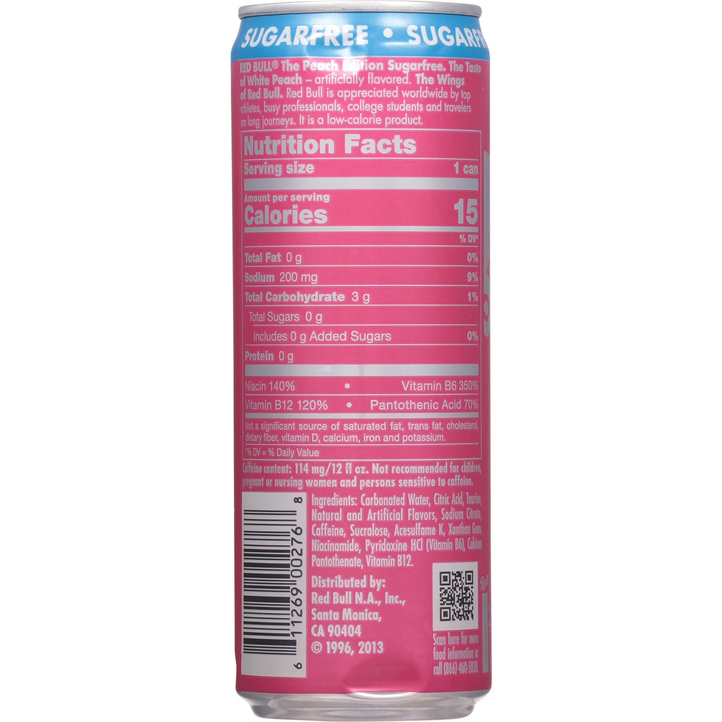 Red Bull Peach Edition Sugarfree Energy Drink, White Peach, 12 fl. oz. can, 114mg Caffeine