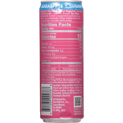 Red Bull Peach Edition Sugarfree Energy Drink, White Peach, 12 fl. oz. can, 114mg Caffeine