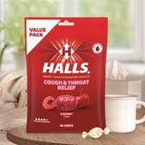 HALLS Cough & Throat Relief Cherry Cough Drops, No Synthetic Dyes, Value Pack, 80 Drops