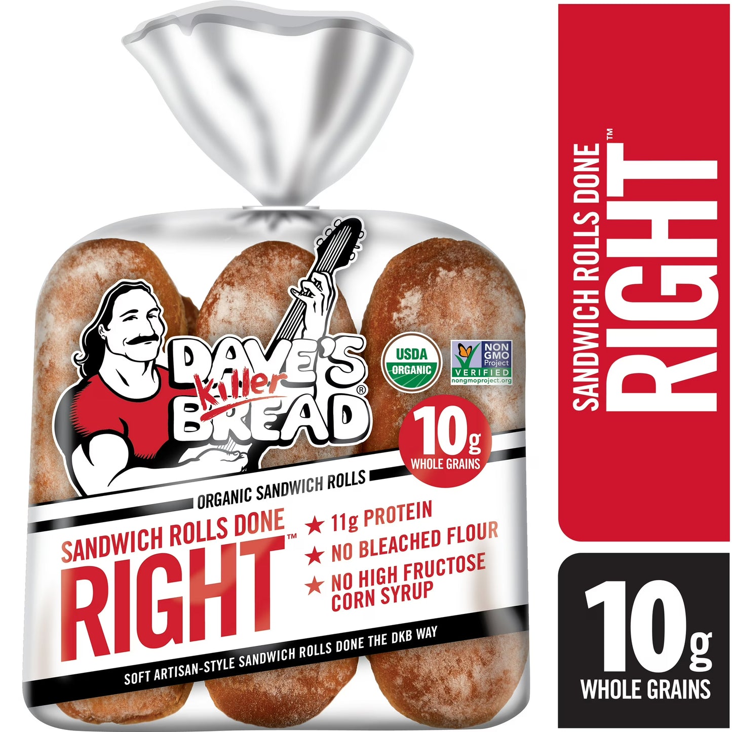 Dave's Killer, Bread Sandwich Rolls Done Right, Organic White Bread Sandwich Rolls, 6 Count
