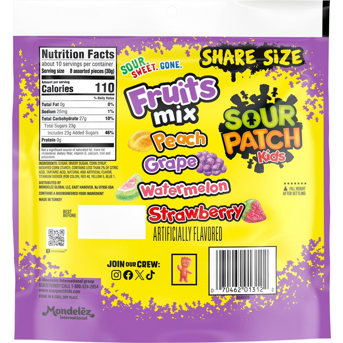 SOUR PATCH KIDS Fruits Mix Soft & Chewy Candy, Share Size, 11.03 oz