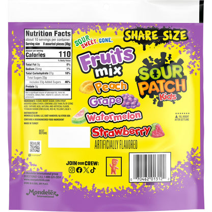 SOUR PATCH KIDS Fruits Mix Soft & Chewy Candy, Share Size, 11.03 oz
