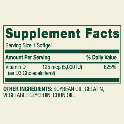 (3 pack) Spring Valley Extra Strength Vitamin D3 Softgels, 125 mcg (5000 IU), 250 Count, Supplement for Bone and Immune Health