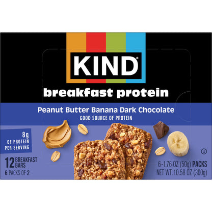KIND Breakfast Peanut Butter Banana Dark Chocolate Gluten Free Protein Snack Bars, 1.76 oz, 6 Count One box