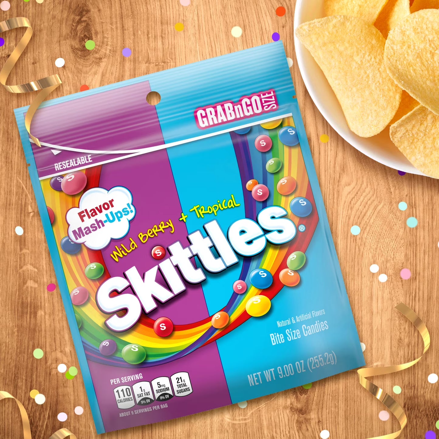 Skittles Flavor Mash-Ups Wild Berry & Tropical Chewy Candy, Grab N Go - 9oz Resealable Bag