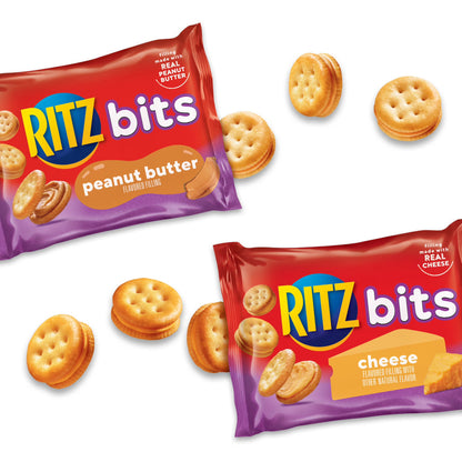 RITZ Bits Cheese and Peanut Butter Sandwich Crackers Variety Pack, Lunch Snacks, 20 Snack Packs