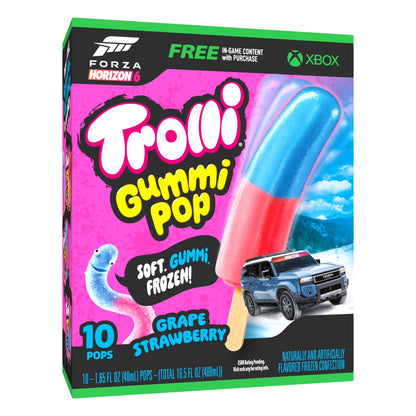 Trolli Frozen Gummi Ice Pops Chewy Sour Gummy Candy Frozen Dessert Snacks, Grape Strawberry, 10 Count