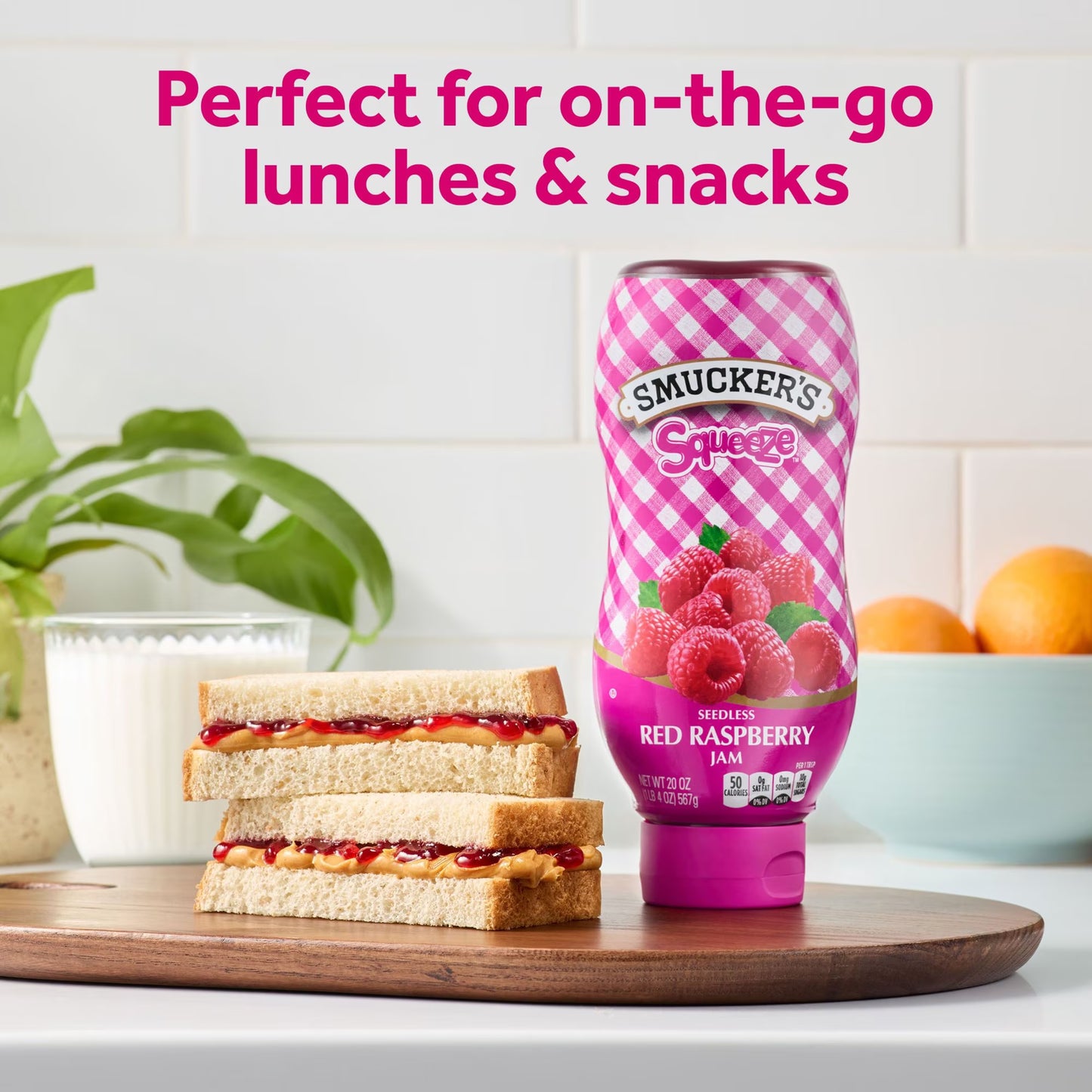 (3 pack) Smucker's Squeeze Seedless Red Raspberry Jam, 20 oz Squeezable Bottle
