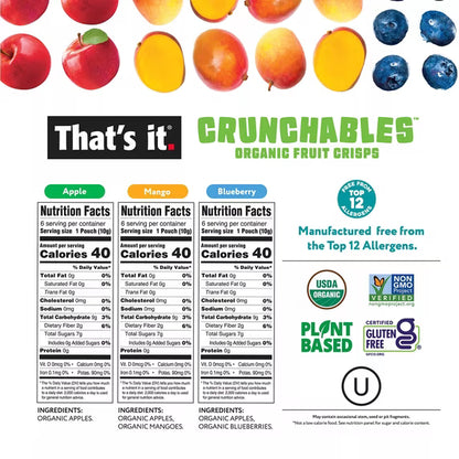 That's it Crunchables Organic Fruit Crisps Variety Pack 18- 6 each Apple, Mango and Blueberry