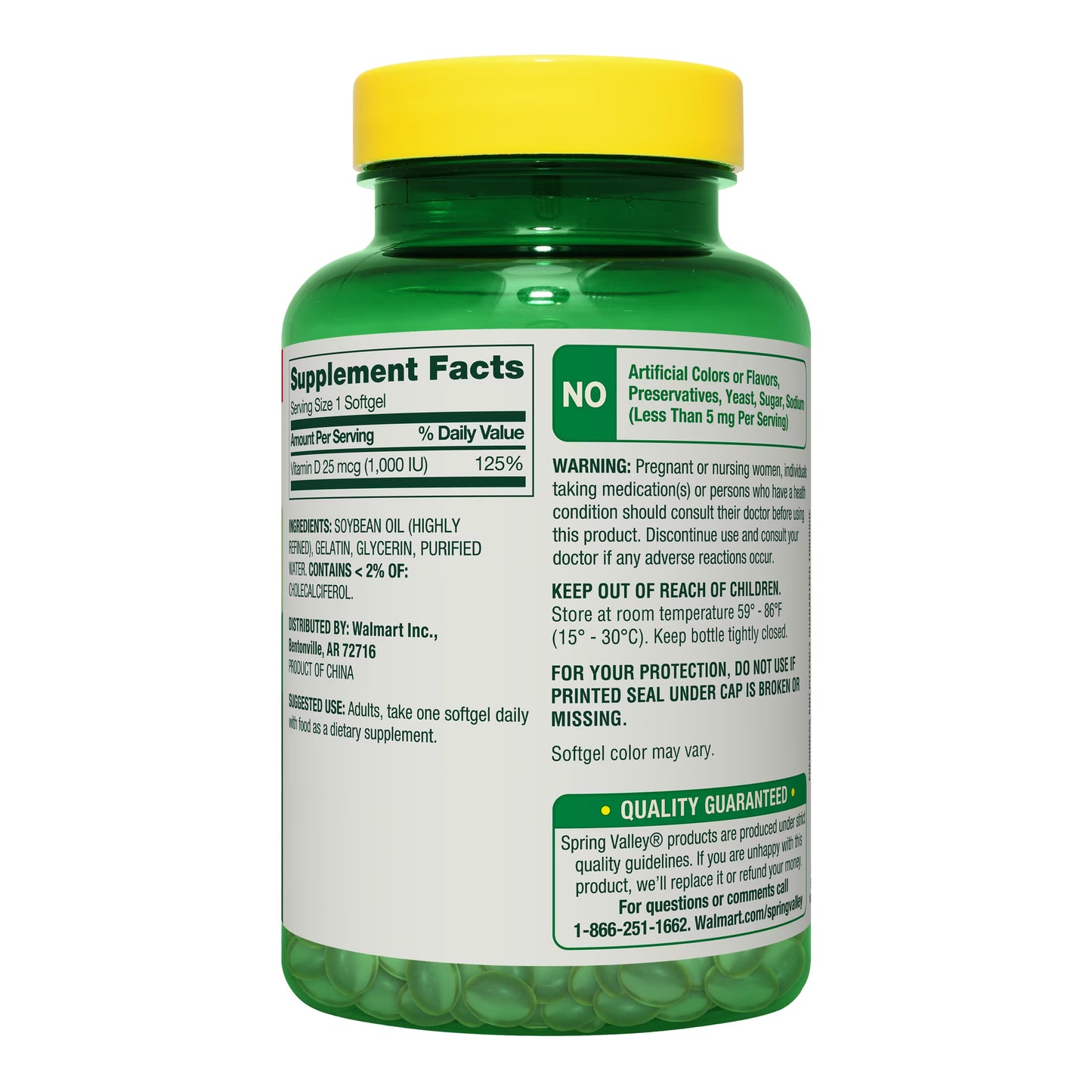 Spring Valley Vitamin D3 Softgels, 25 mcg (1000 IU), 450 Count, Supplement for Bone and Immune Health
