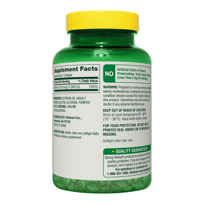 (3 pack) Spring Valley Vitamin D3 Softgels, 25 mcg (1000 IU), 450 Count, Supplement for Bone and Immune Health