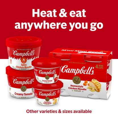 (4 pack) Campbell's Chicken Noodle Soup, 15.4 oz Microwavable Bowl