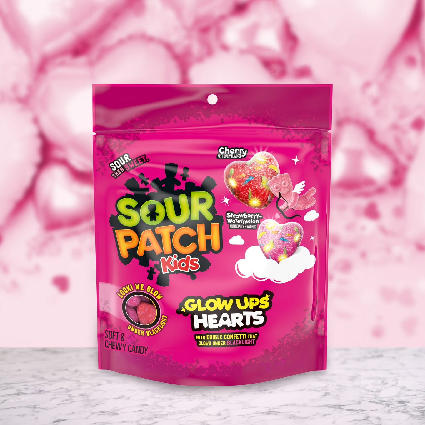 SOUR PATCH KIDS Glow Ups Hearts Soft & Chewy Valentine's Day Candy, 8.4 oz