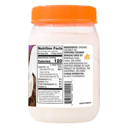 Betterbody Foods Virgin Organic Coconut Oil, 15.5 fl oz