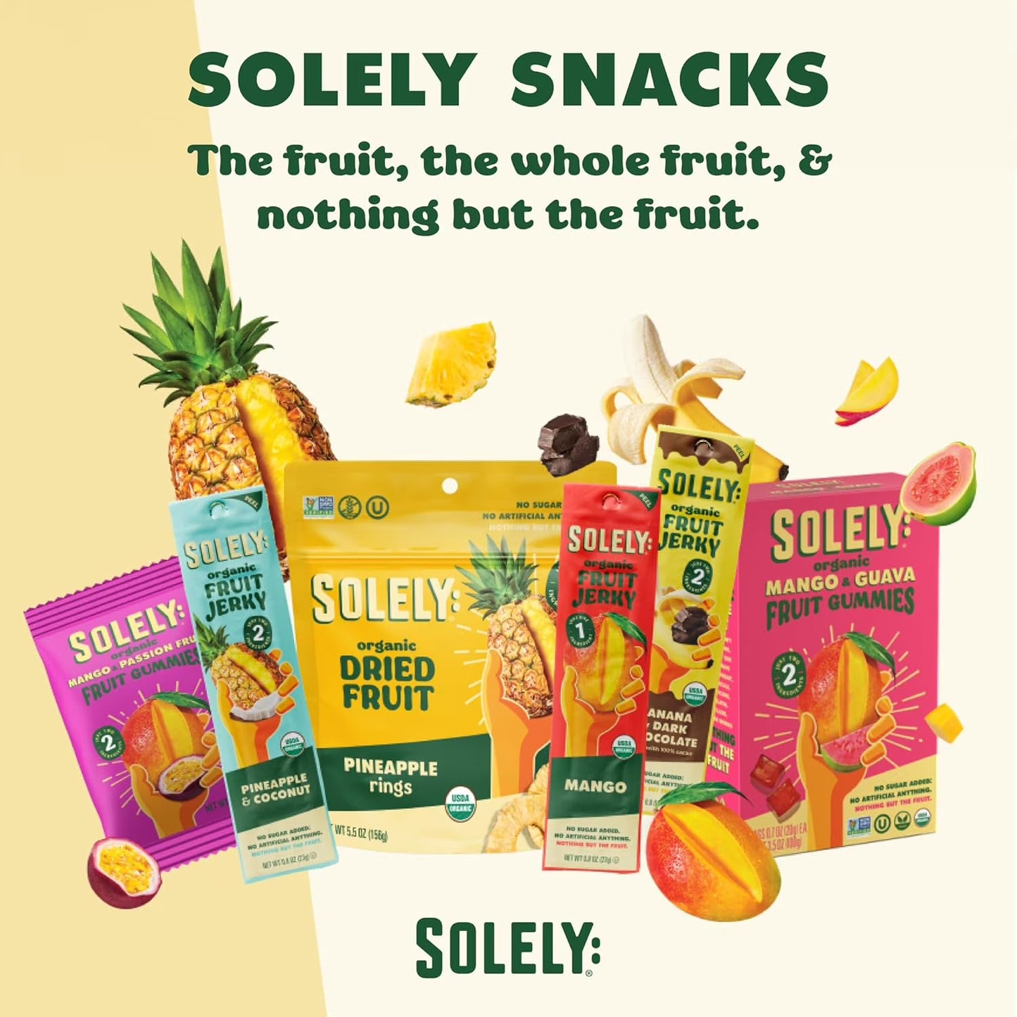 Solely Organic Mango Guava Fruit Jerky, 12 Individually Wrapped Strips (12-Pack), Made from Dried Fruit, Healthy Snacks for All, Vegan, 0.8oz (23g)