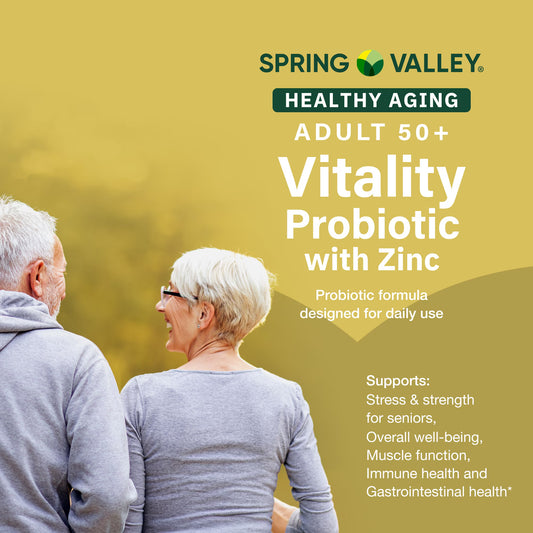 Spring Valley Adult 50+ Vitality Probiotic with Zinc Dietary Supplement, 30 Delayed-Release Capsules