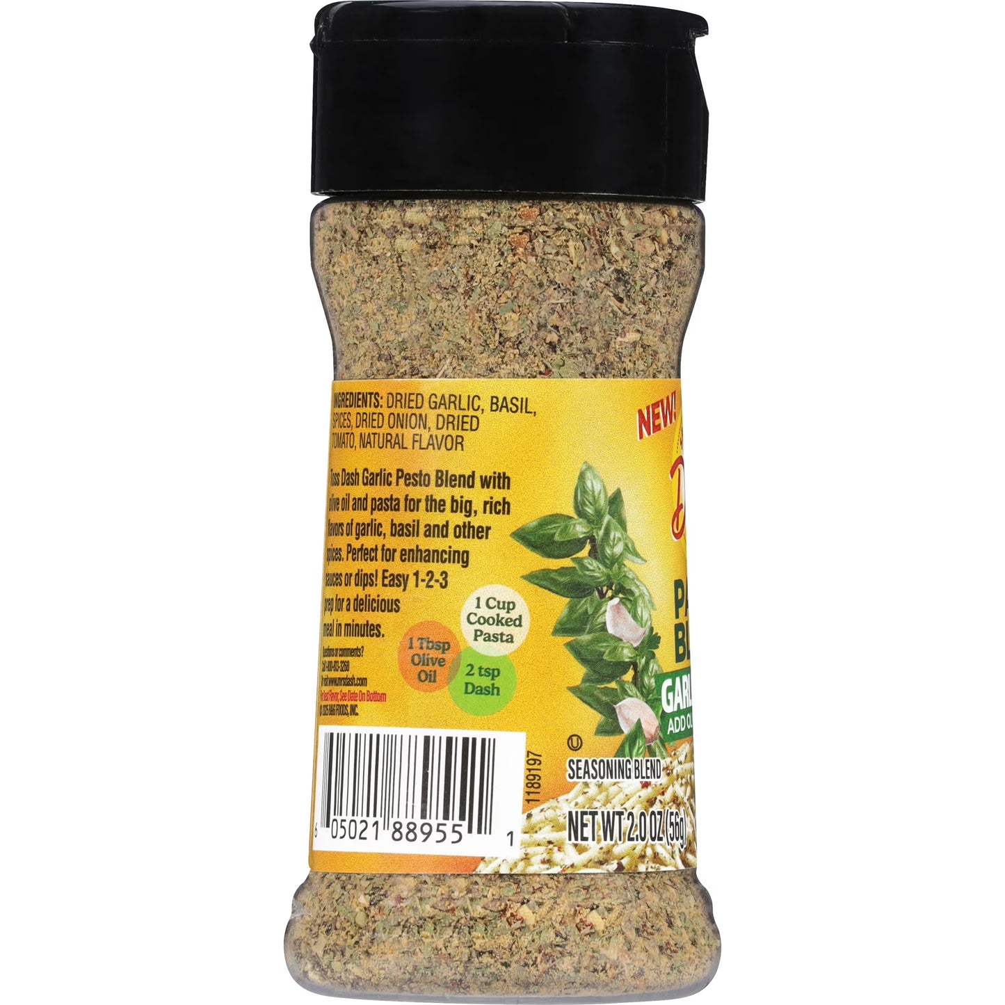 Dash Pasta Blend Garlic Pesto, Salt Free Seasoning Blend, 2.0 oz Bottle