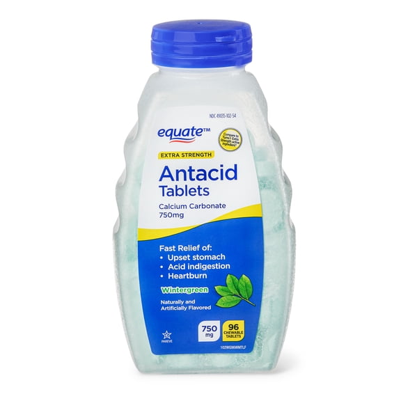 Equate Extra Strength Chewable Antacid Tablets, Wintergreen Flavor, 750 mg, 96 Count
