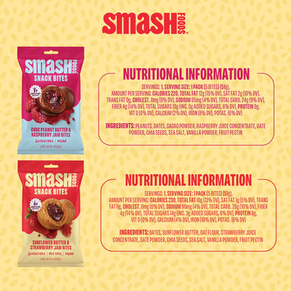 Smash Foods Gluten-Free Vegan Snack Bites (Variety), Protein & Energy, 8-Pack