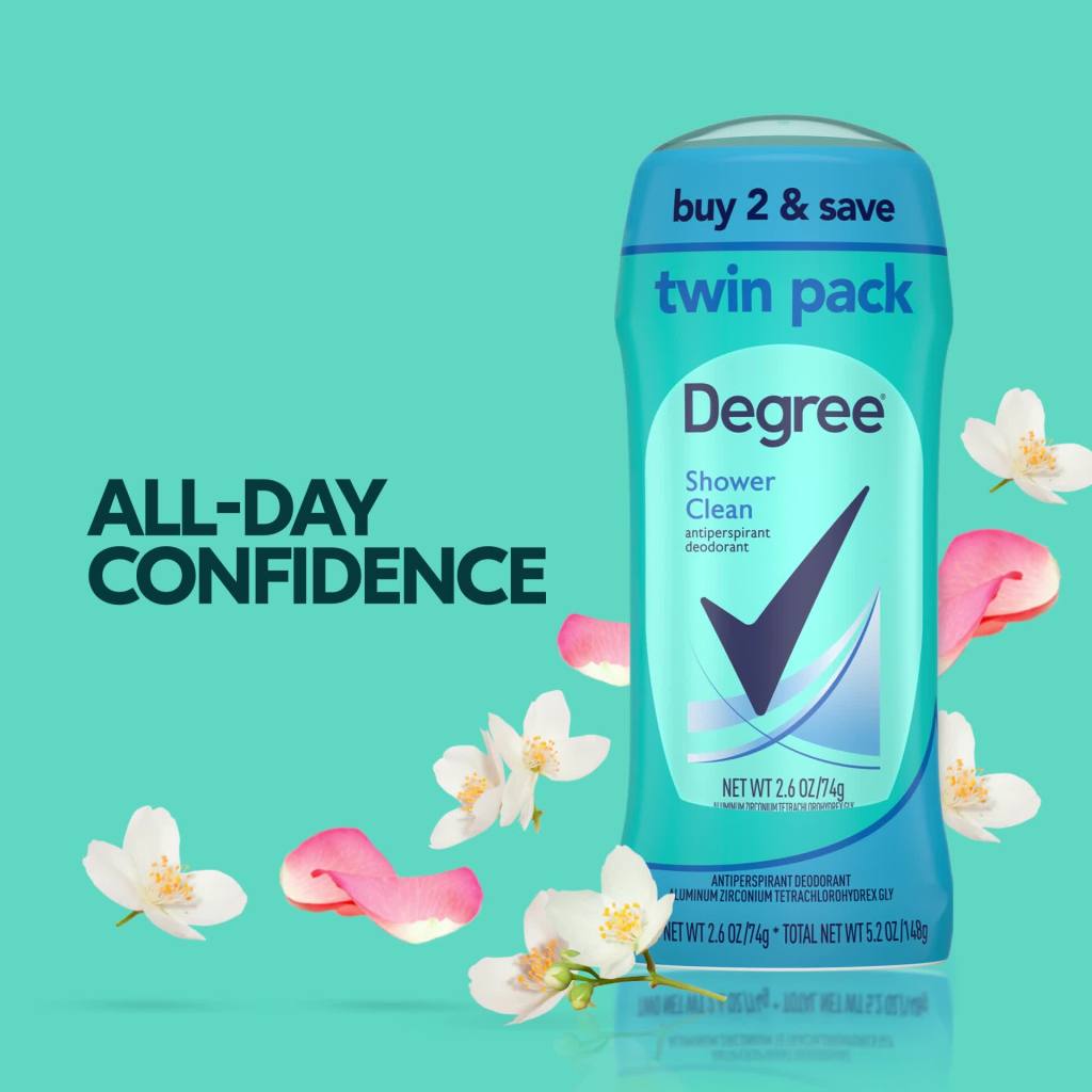 Degree Antiperspirant Deodorant for Women Shower Clean, 2.6 oz 2 Count