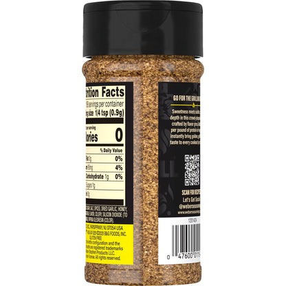 Weber Honey Flavored BBQ, Sweet Garlic and Mustard Seasoning Blend, 6.0 oz Bottle