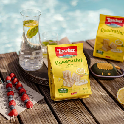 Loacker Quadratini Fruity Variety Pack Wafer Cookies LARGE - Mix of Lemon, Vanilla, and Raspberry Yogurt - Premium Crispy Bite Size Wafers - LARGE Pack of 6