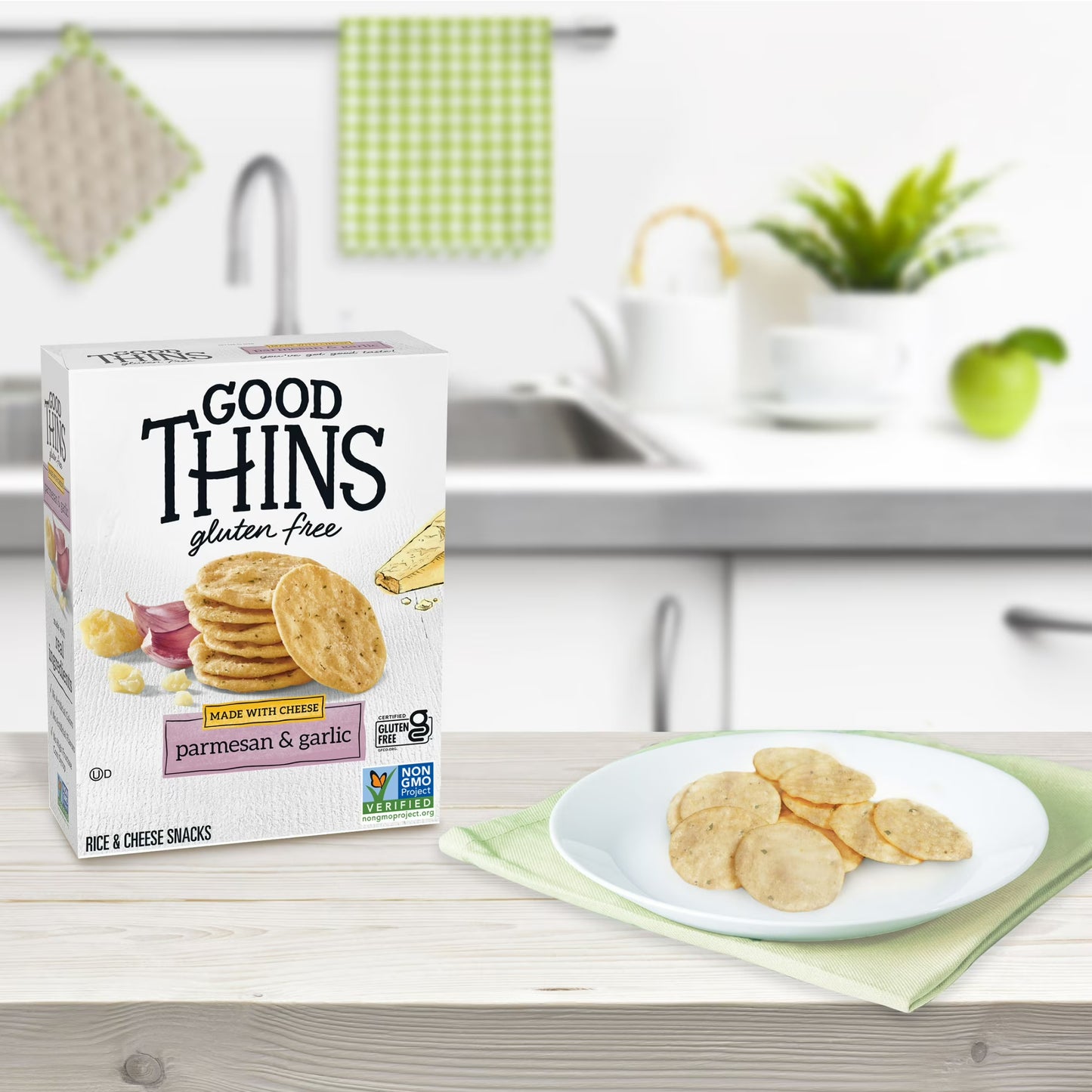 GOOD THINS Parmesan & Garlic Rice & Cheese Snacks Gluten Free Crackers, Snack Crackers, 3.5 oz
