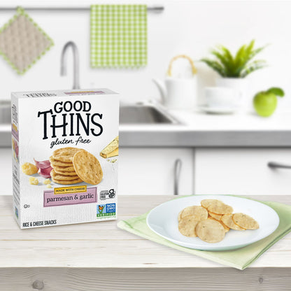 (3 pack) GOOD THINS Parmesan & Garlic Rice & Cheese Snacks Gluten Free Crackers, Snack Crackers, 3.5 oz