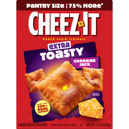 (3 pack) Cheez-It Extra Toasty Cheddar Jack Cheese Crackers, Baked Snack Crackers, 12.4 oz