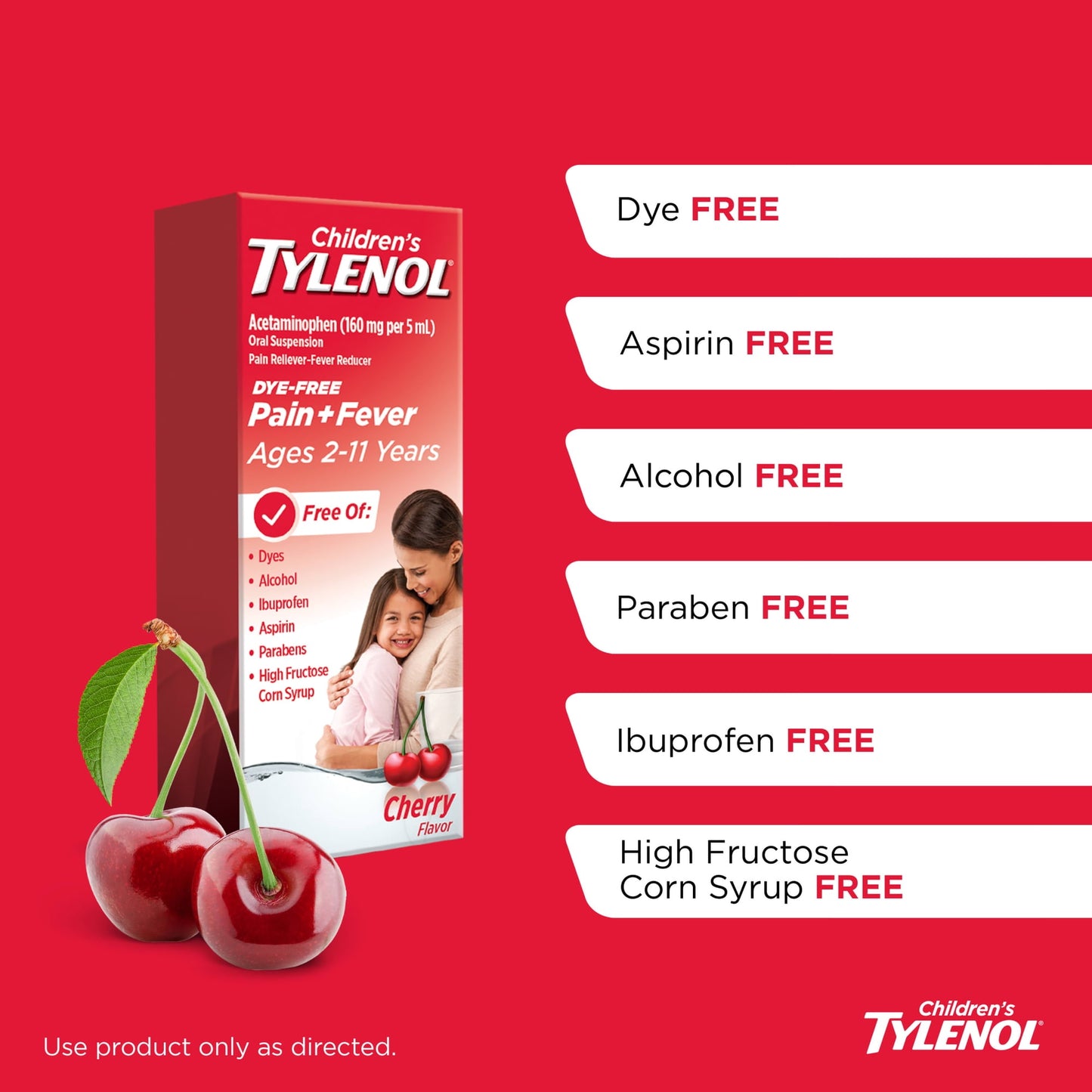 Children’s Tylenol Dye-Free, Oral Suspension, Pain Relief and Fever Reducer, Cherry Flavor 4 Fl oz