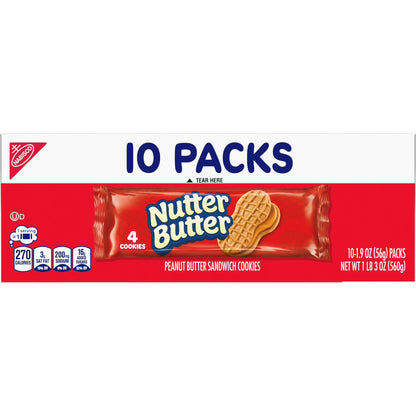 Nutter Butter Peanut Butter Sandwich Cookies, 10 Snack Packs (4 Cookies Per Pack)