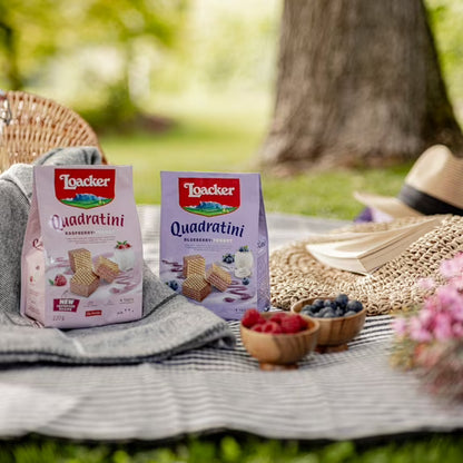 Loacker Quadratini Raspberry-Yogurt, Cream-Filled Bite-Size Wafer Cookies, 7.76 oz, Pack of 6