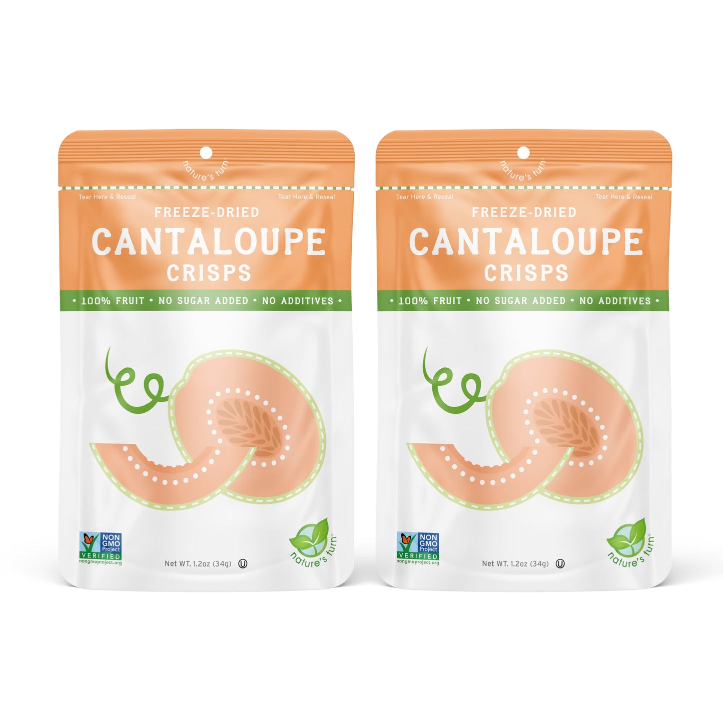 Nature’s Turn Freeze-Dried Cantaloupe Crisps, No Added Sugar, Healthy Natural Fruit Crisp Snack for School Lunches, 6 Pack (0.53 oz Each)