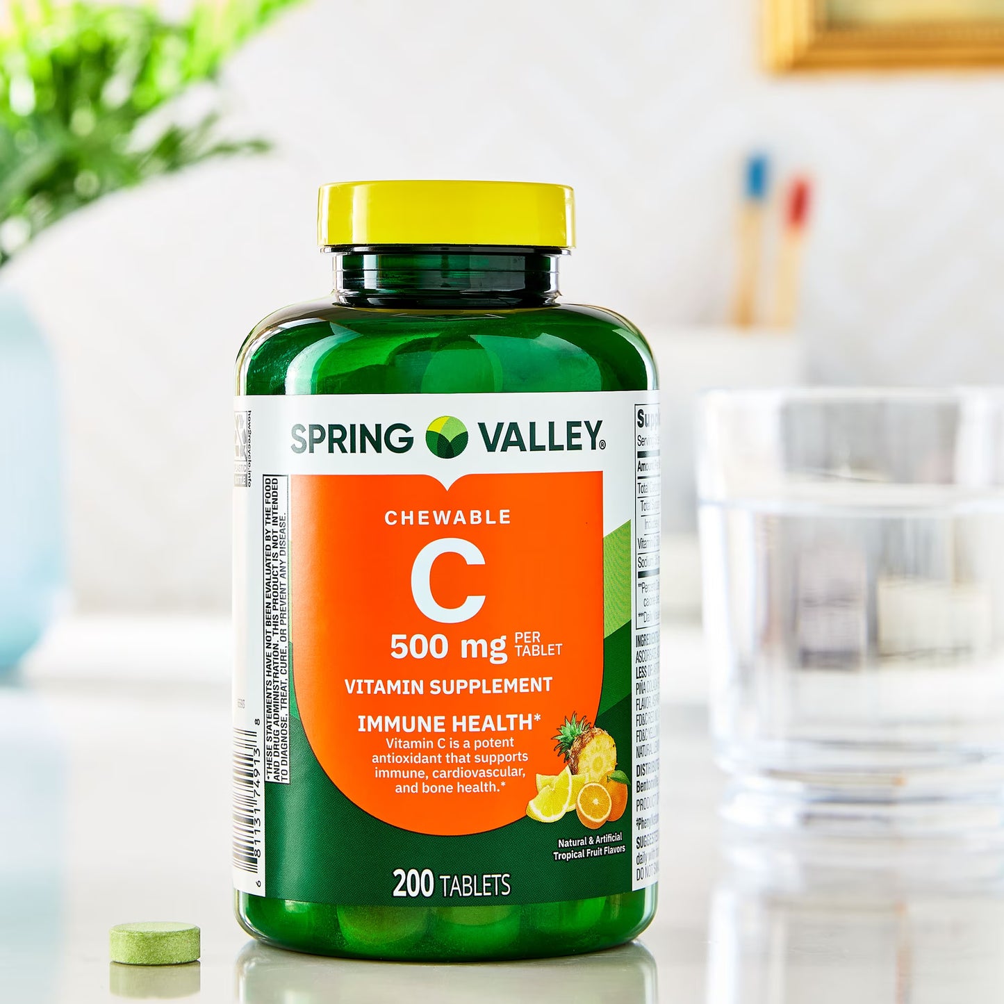 Spring Valley Vitamin C Dietary Supplement, Tropical Fruit, 500 mg, 200 Count, Chewable Tablets for Immune Health