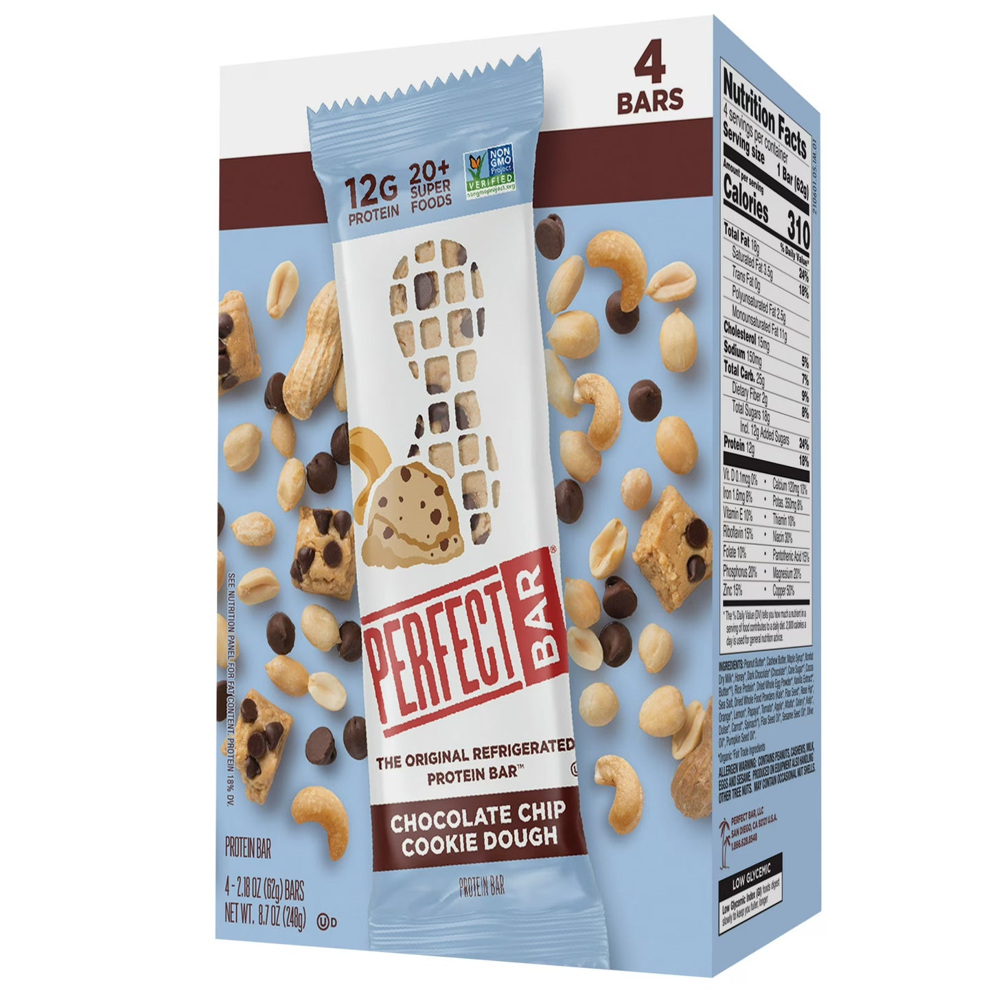 Perfect Bar Gluten-Free Chocolate Chip Cookie Dough Protein Bar, 4 count, 2.2 oz