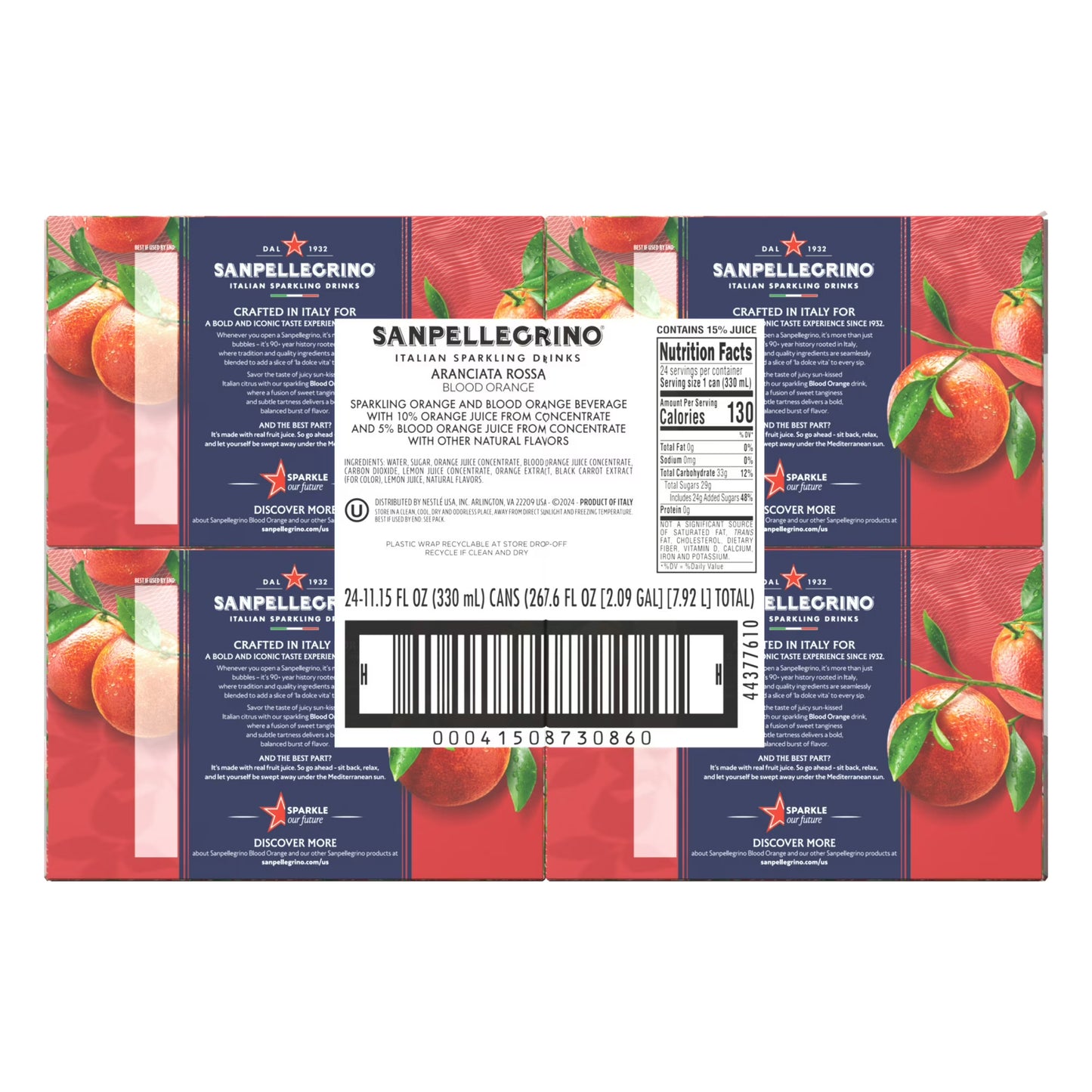 Sanpellegrino Italian Sparkling Drink Aranciata Rossa, Sparkling Orange and Blood Orange Beverage, 24 Pack of Cans