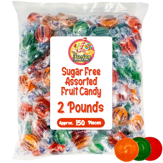 Sugar Free Assorted Fruit Flavor Hard Candy – 2  lb Bulk Bag (Approx 150 Count) - Cherry, Lime, Orange Individually Wrapped, Keto & Diabetic Friendly Low‑Calorie Sugar Free Hard Candy
