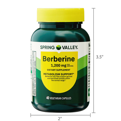 Spring Valley Berberine Metabolism Support Dietary Supplement, 1200 mg, 40 Count