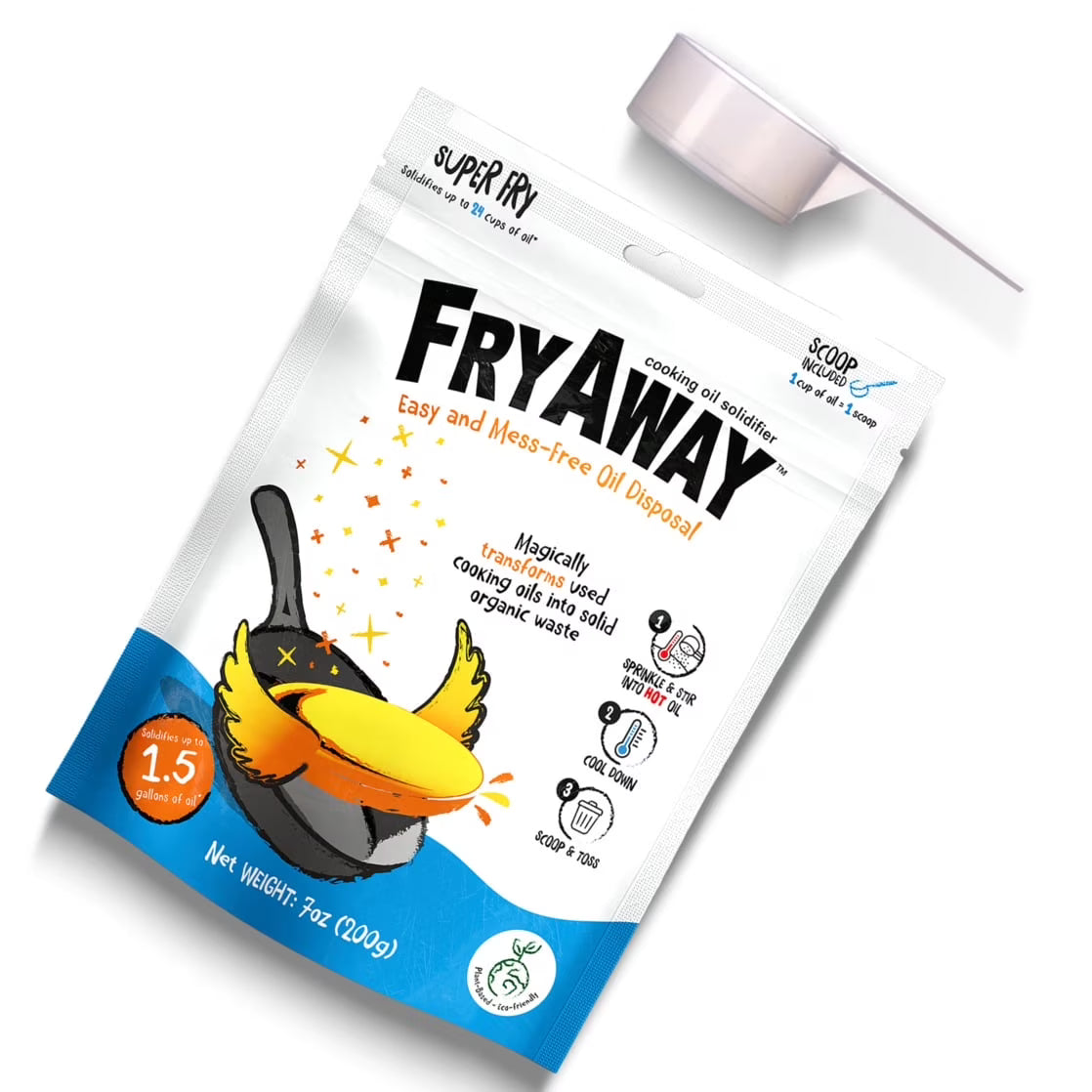 FryAway Super Fry Use Cooking Oil Solidifier Powder, 100% Plant-Based Disposal, For Up To 1.5 Gallons of Oil