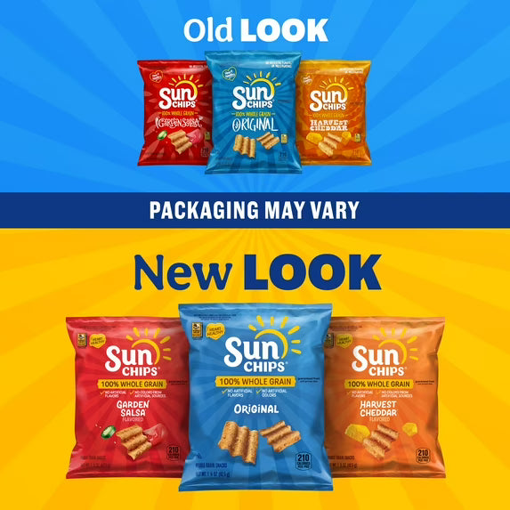 SunChips 100% Whole Grain Harvest Cheddar Snack Chips Bag, 2.25 oz